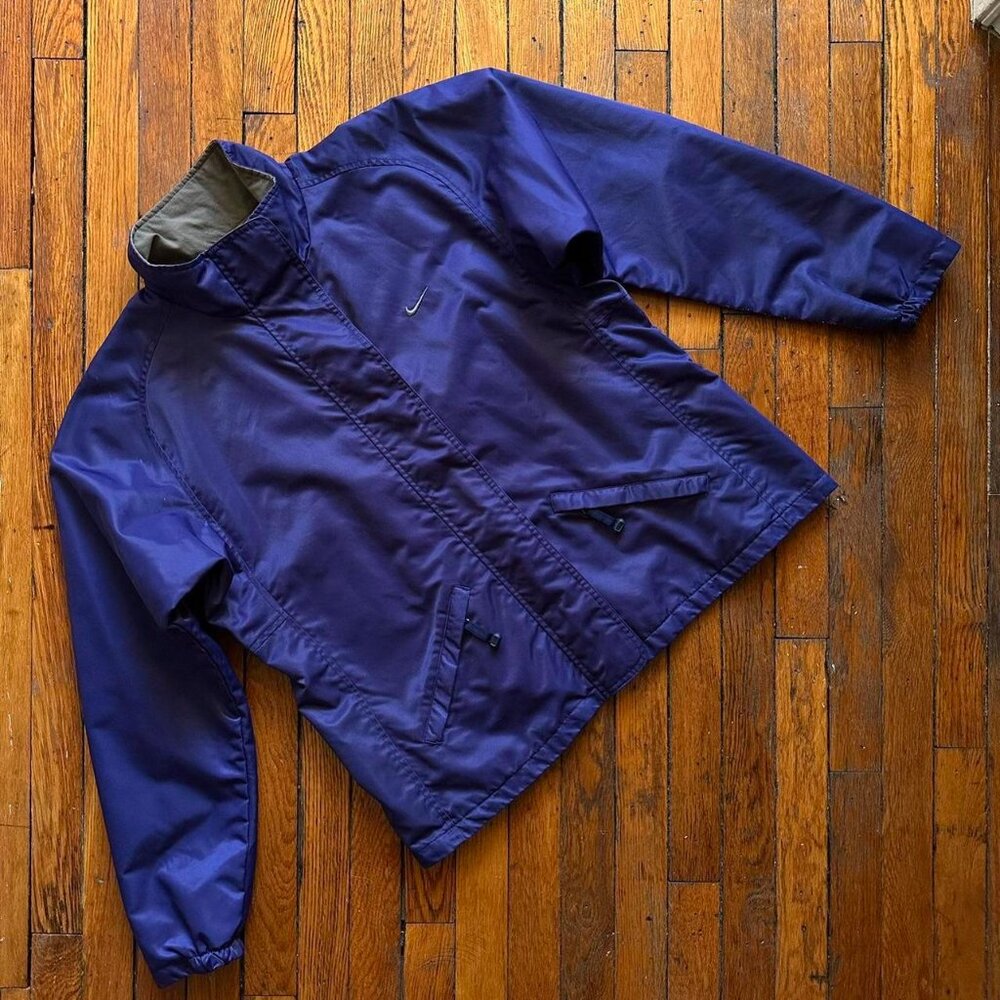 Vintage 90s Nike White Tag Zip Up Jacket Women XL Purple‎ Grey Water Resistant.